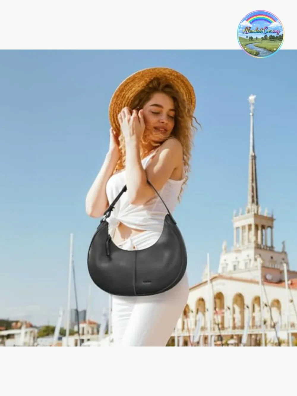 Top Grain Leather Hobo Crescent Shoulder Bag Purse